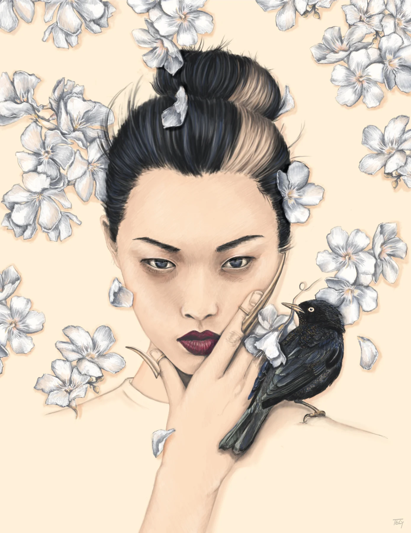 White Oleander - graphite & digital painting, 2015