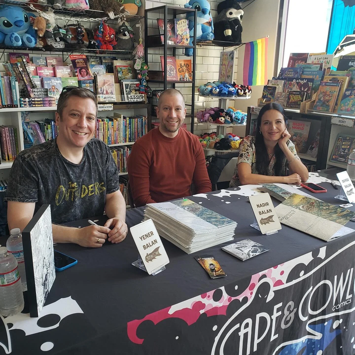 Happening NOW! Yener, Duygu, &amp; Nadir Balan are here signing their incredible new graphic novel, Kader&rsquo;s Quest! This book isn&rsquo;t just gorgeously illustrated with a fantastic story, it&rsquo;s  actually a tool made by health professional
