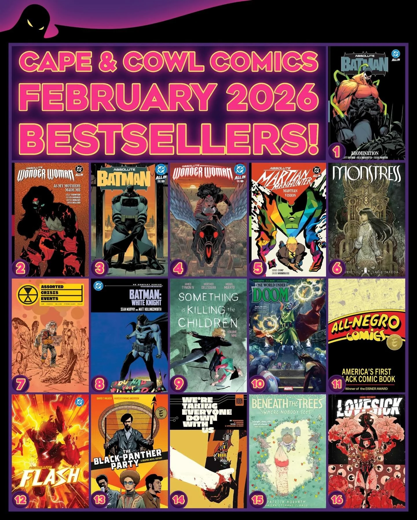 Here are our Top 16 Bestsellers of February 2026! 

All these graphic novels can be found at the front of our store on our Last Month&rsquo;s Bestsellers display, or on our store! 

How many of these phenomenal books have you read already? Which one 