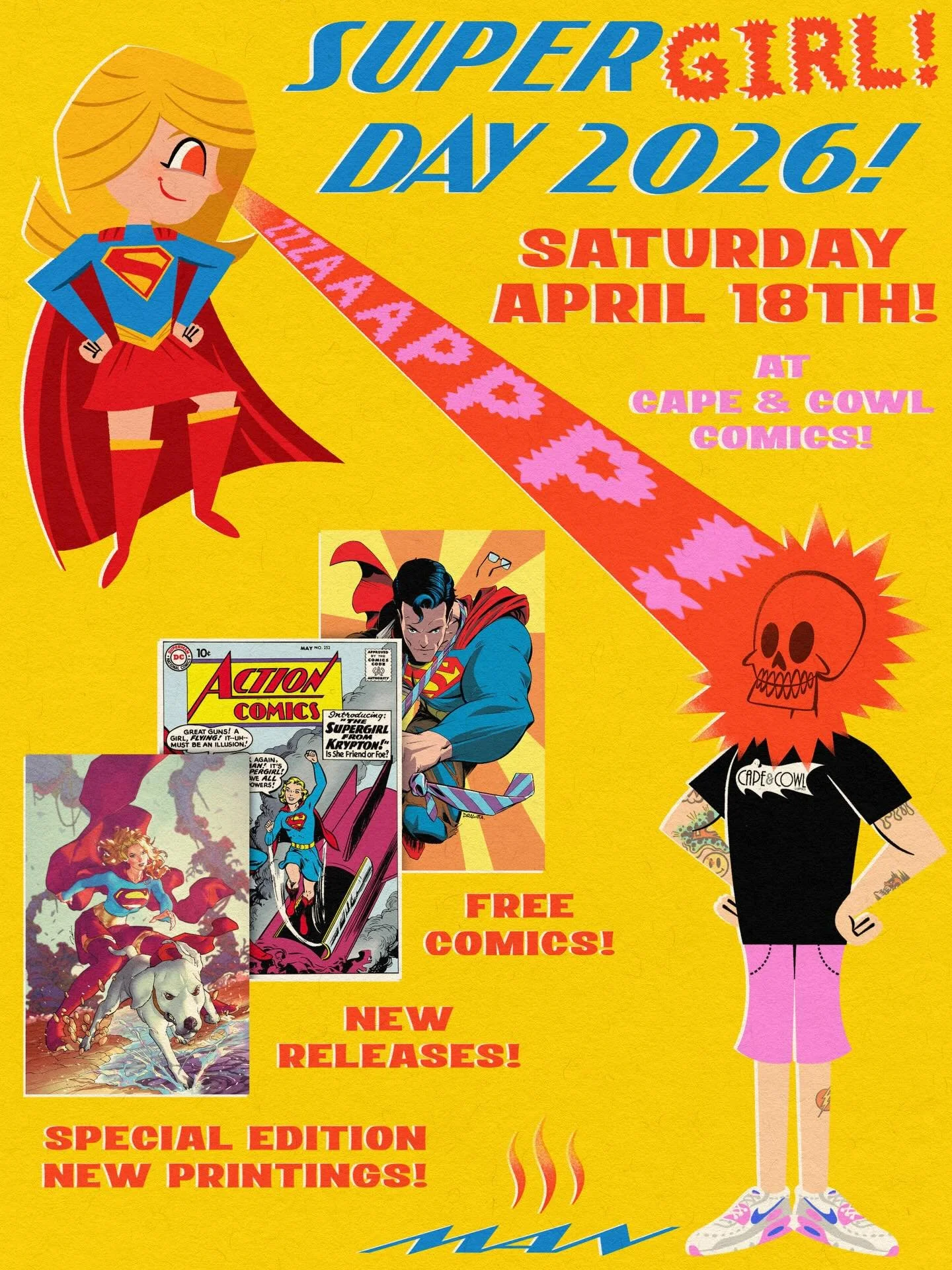 LOOK, up at this post! It&rsquo;s a comic book! It&rsquo;s another comic book! It&rsquo;s&hellip;SUPER𝖬̶𝖠̶𝖭̶GIRL DAY this Saturday, April 18th at Cape &amp; Cowl  Comics! 

It&rsquo;s the Summer of Supergirl and we&rsquo;re celebrating with free c