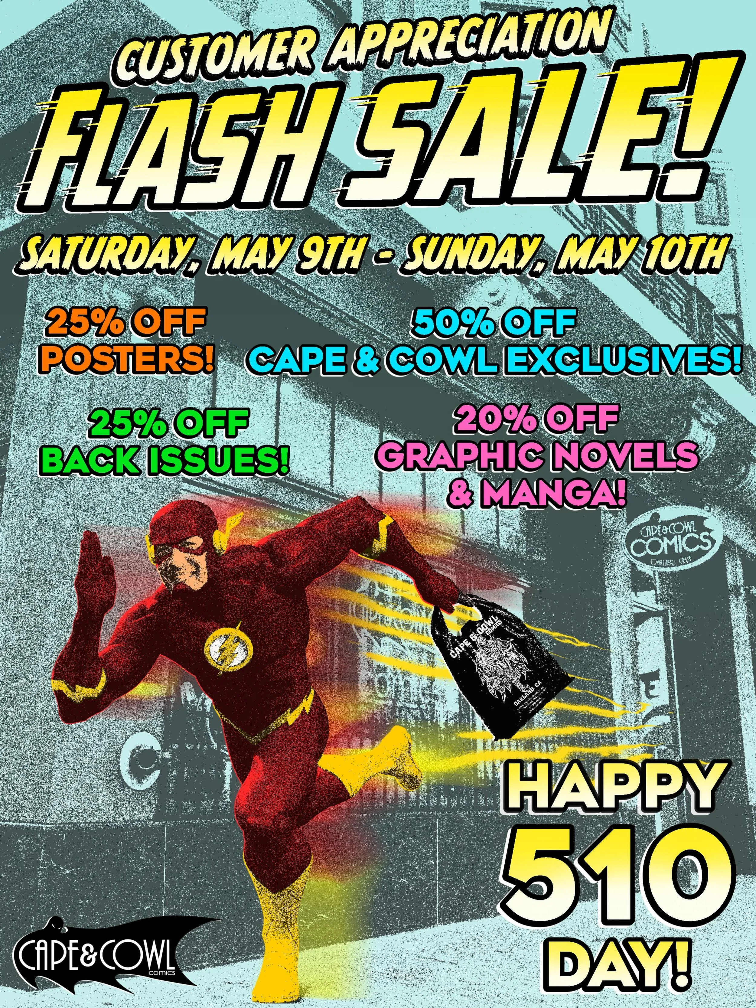 Happy 510 Day, Bay Area!

Just a reminder that today is the last day of our Customer Appreciation Flash Sale!⚡️

Come treat yourself a new graphic novel or manga, put a fresh poster up on your wall, fill the gaps in your collection with our back issu