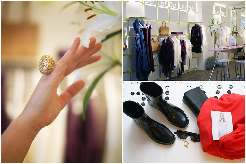 Leeda offers a cool selection of accessories such as wooden sunglasses, shoes by Novesta and jewelry by a Czech award-winning brand Blueberries.