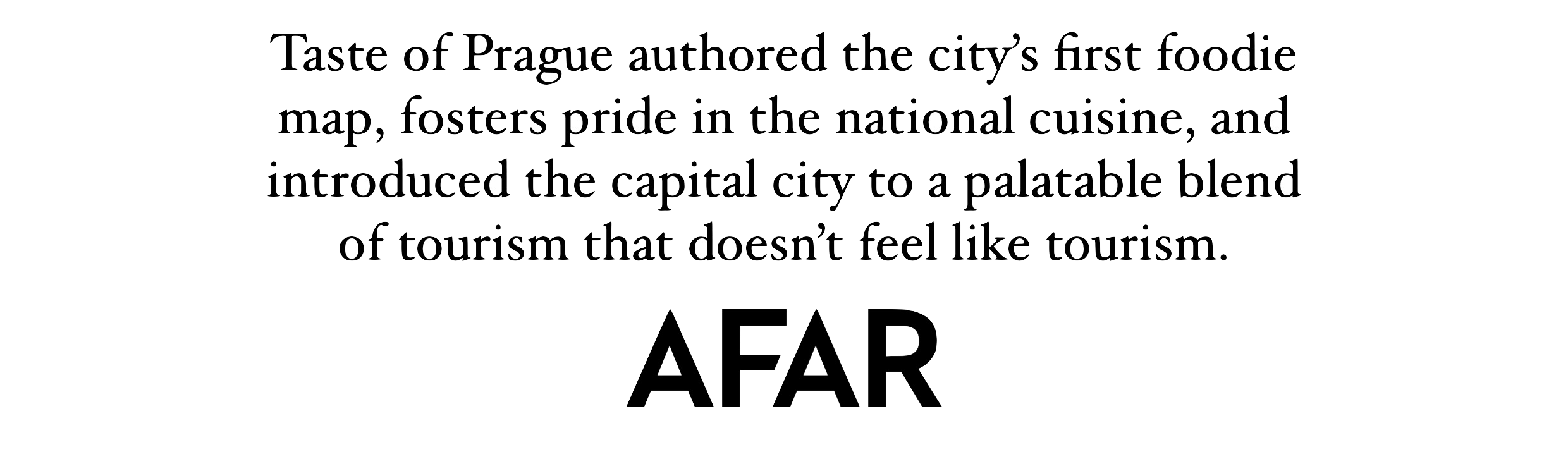 Quote about Prague’s influence on tourism by AFAR at the bottom of an image.
