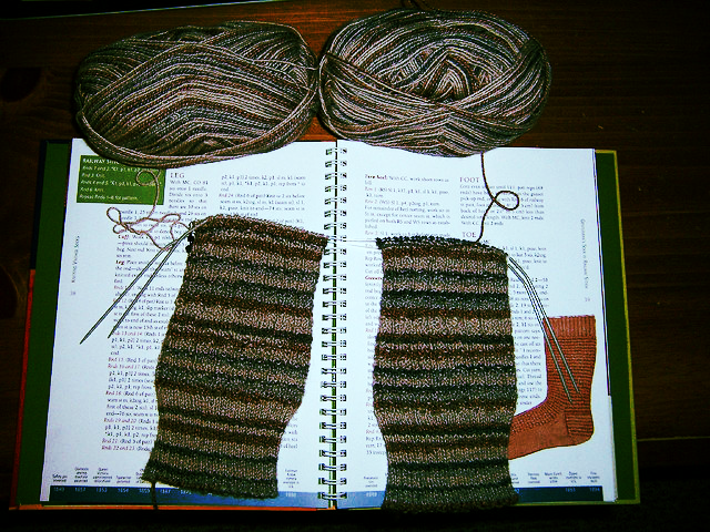 Two socks knitted at the same time