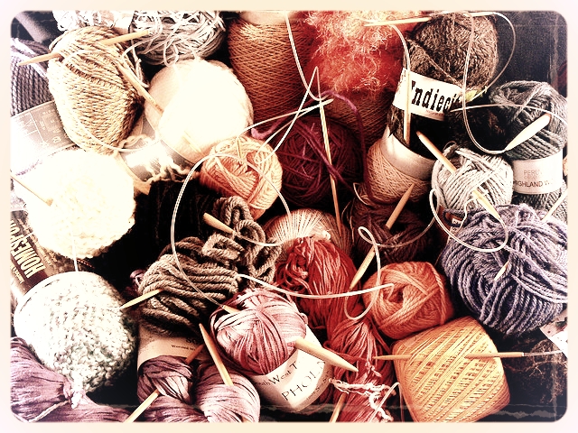 Knitting with colorful yarn