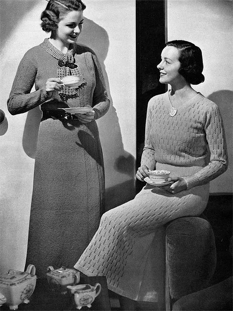 Knitting friends taking tea