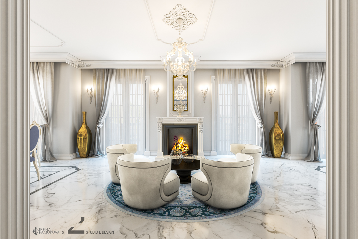 BAROQUE INTERIOR DESIGN WITH FIREPLACE