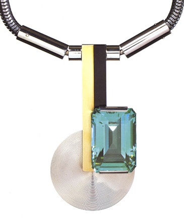 Jean Fouquet, 18 karat white and yellow gold, black laquer and aquamarine. c. 1925-30