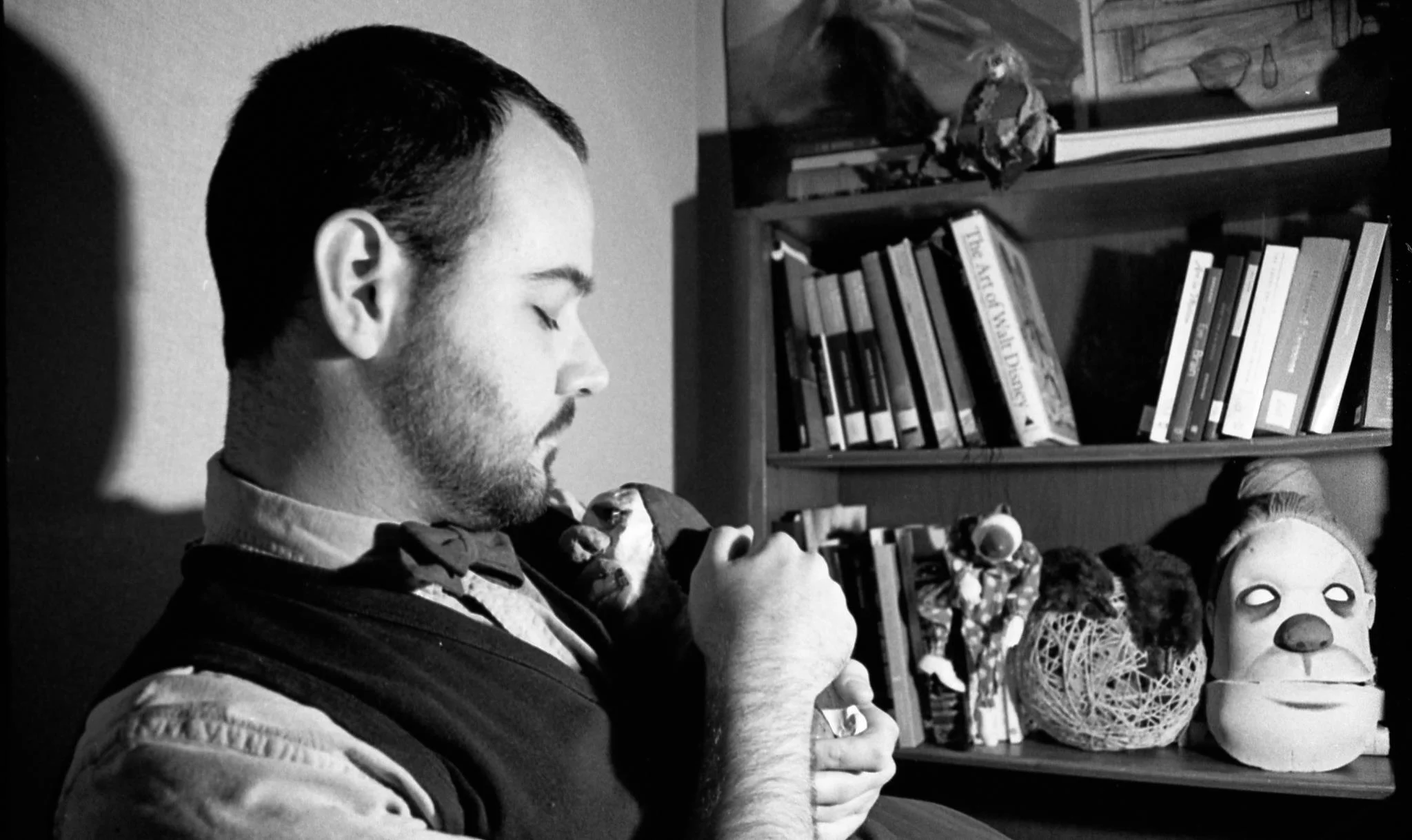 Untitled (Matthew embracing puppet)