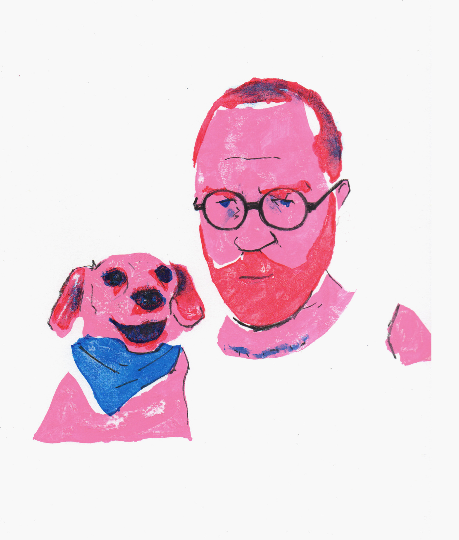 "Self Portrait with my dog Clever" — This is a favorite because it was the first portrait I did in this series and I think it really captures little dude's expression. He is a living Harvey Ross Ball drawing.