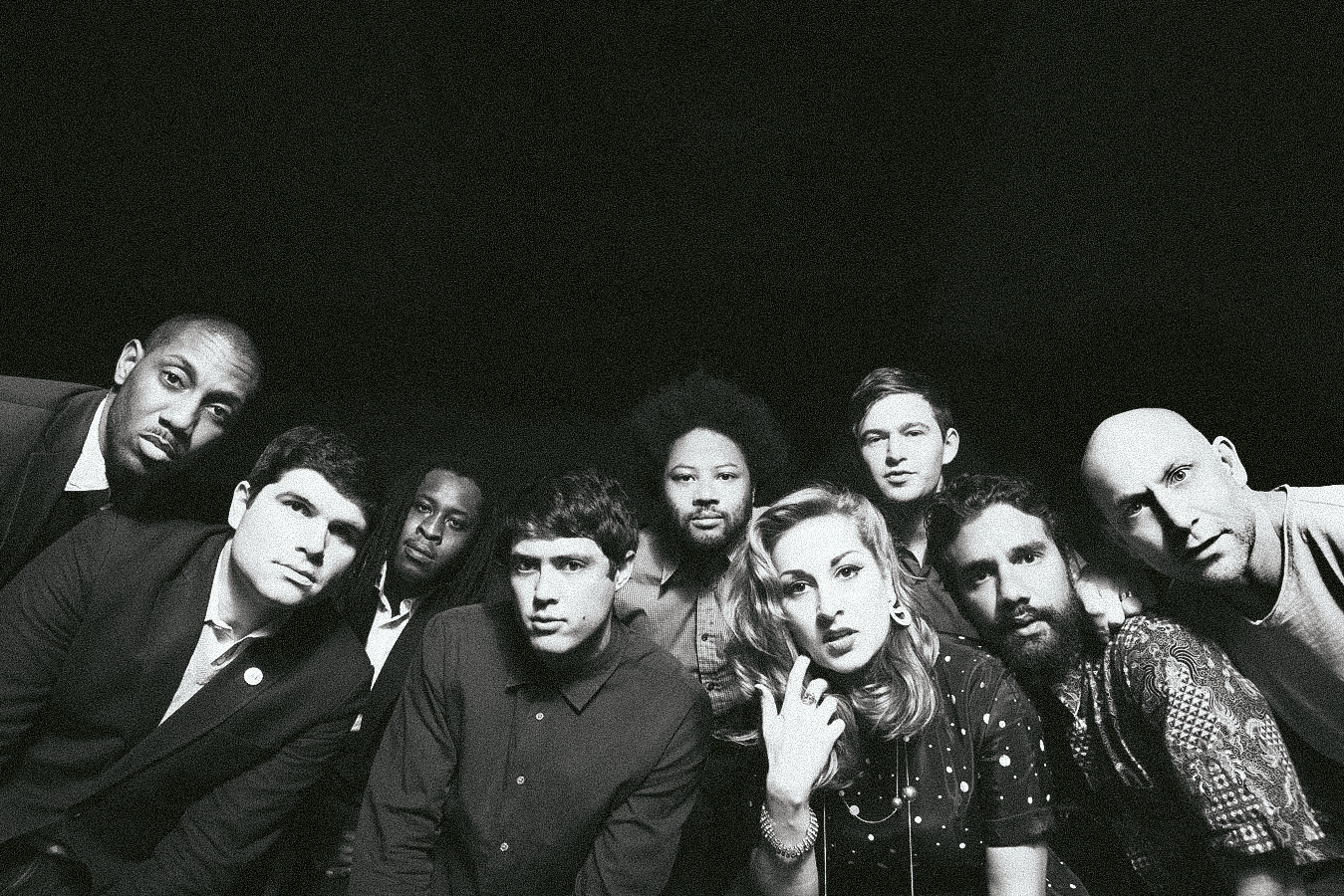 Midnight Magic (left to right): Nick Roseboro (trumpet), W. Andrew Raposo (bass), Jason Disu (trombone), Morgan Wiley (keyboards), Carter Yasutake (trumpet), Tiffany Roth (vocals), Max Goldman (drums), Caito Sanchez (percussion), Andrew Frawley (percussion) — Credit Mari Juliano