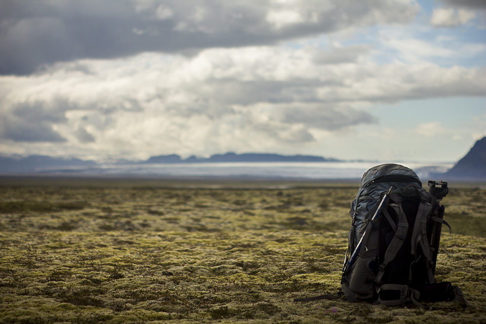 The ice axe can be seen on the side of my 65L Osprey pack (actually the women's version, had it since I was 13)
