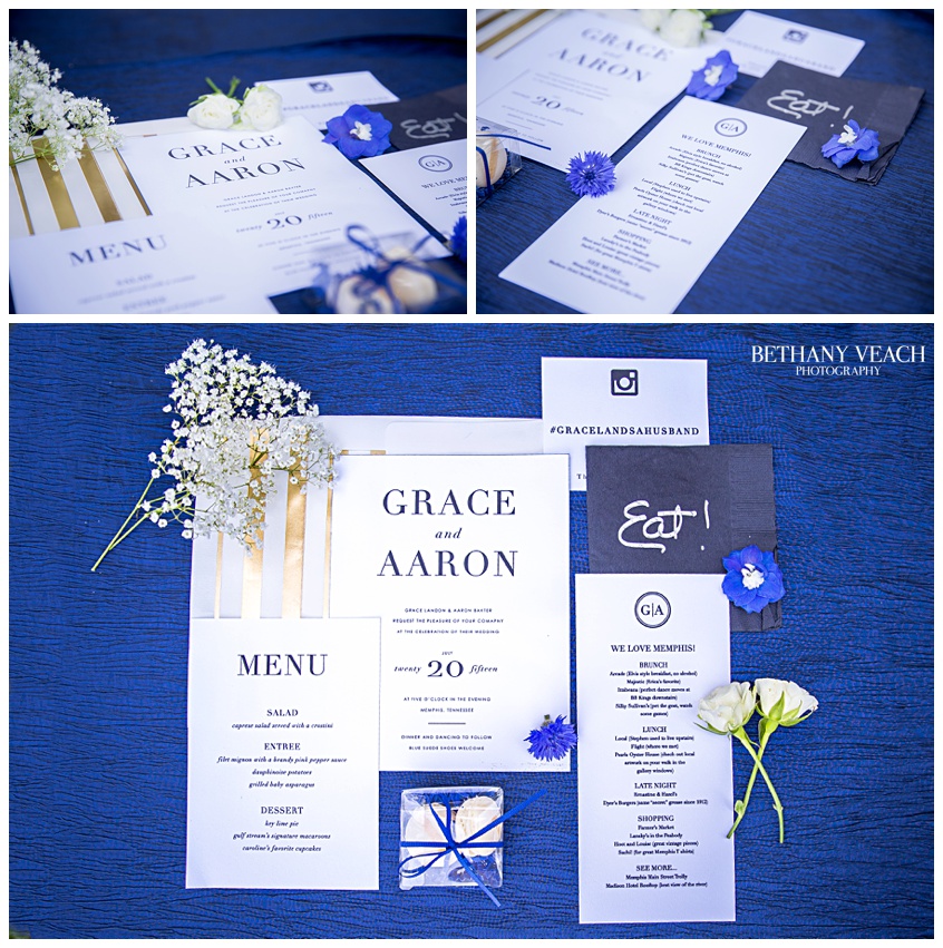 blue and gold stationery