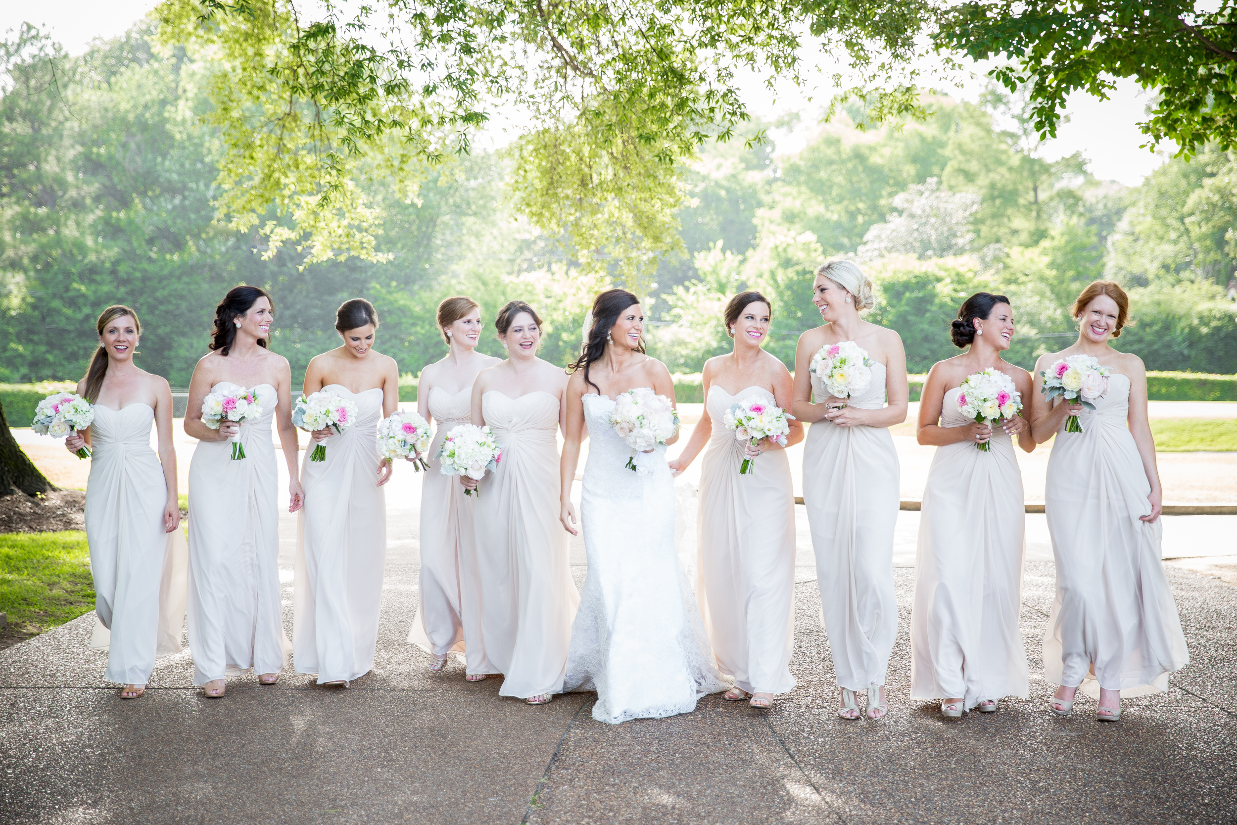 bridesmaids walking