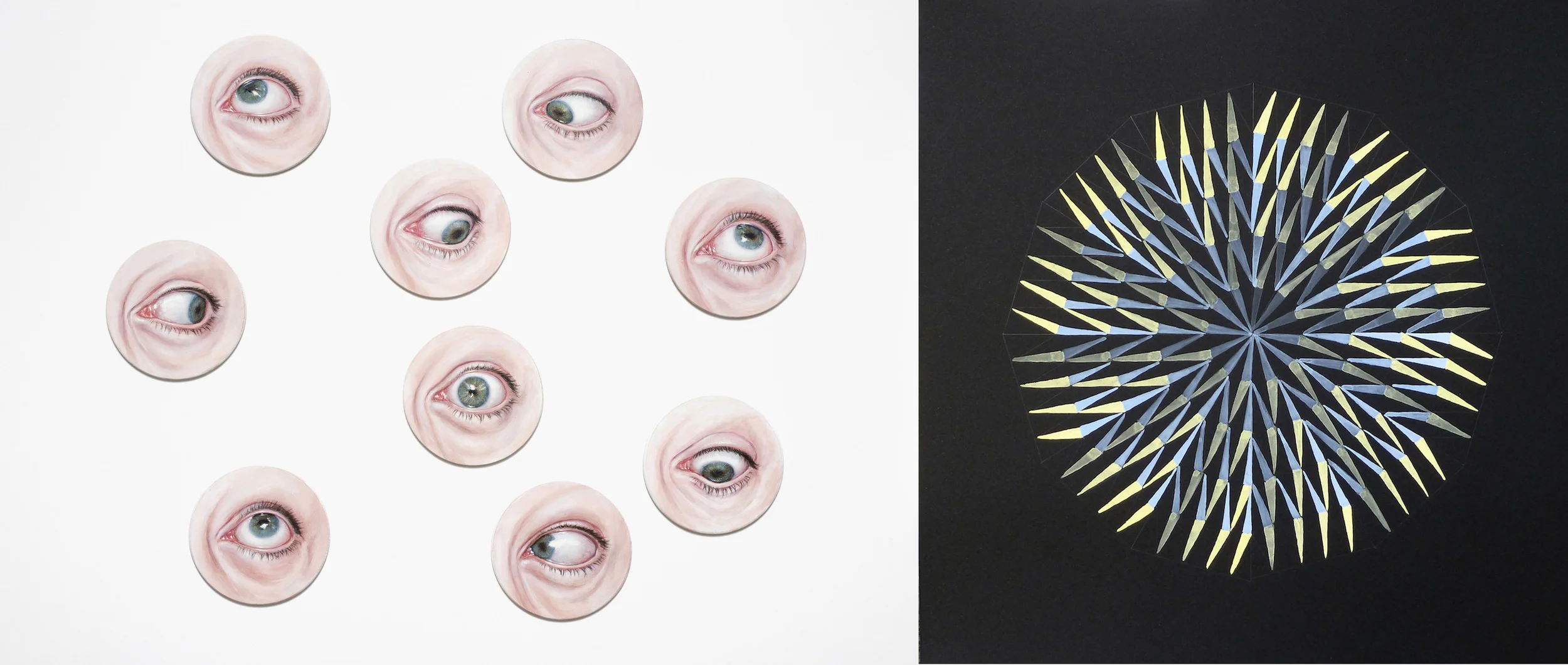 Left: A private view (2009) and right: Let us calculate (detail, 2014)
