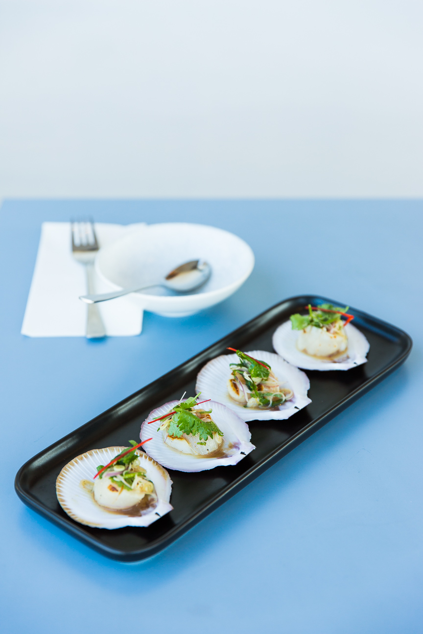 Grilled scallop with mint, coriander, red shallots and chilli lime dressing