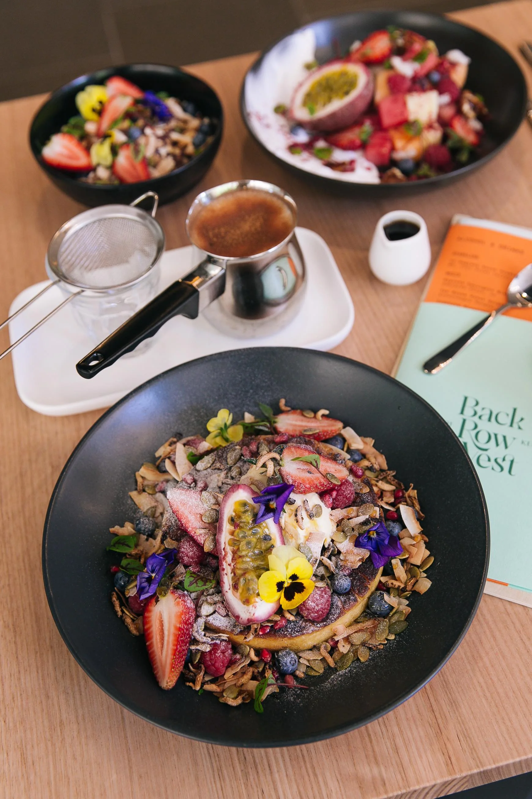 Home made Granola and fresh fruit salad for breakfast, yum!