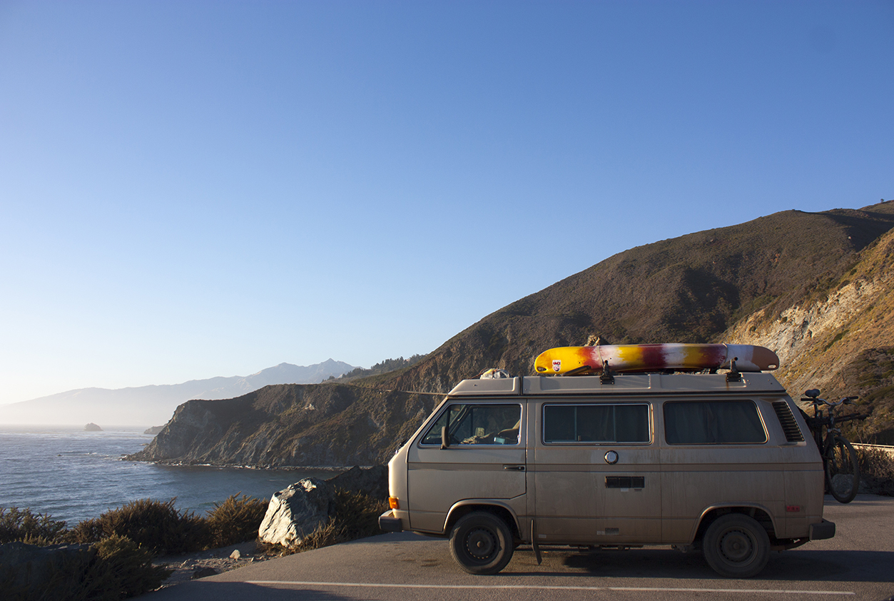  A van parked on the Pacific Coast Highway, Big Sur, California 