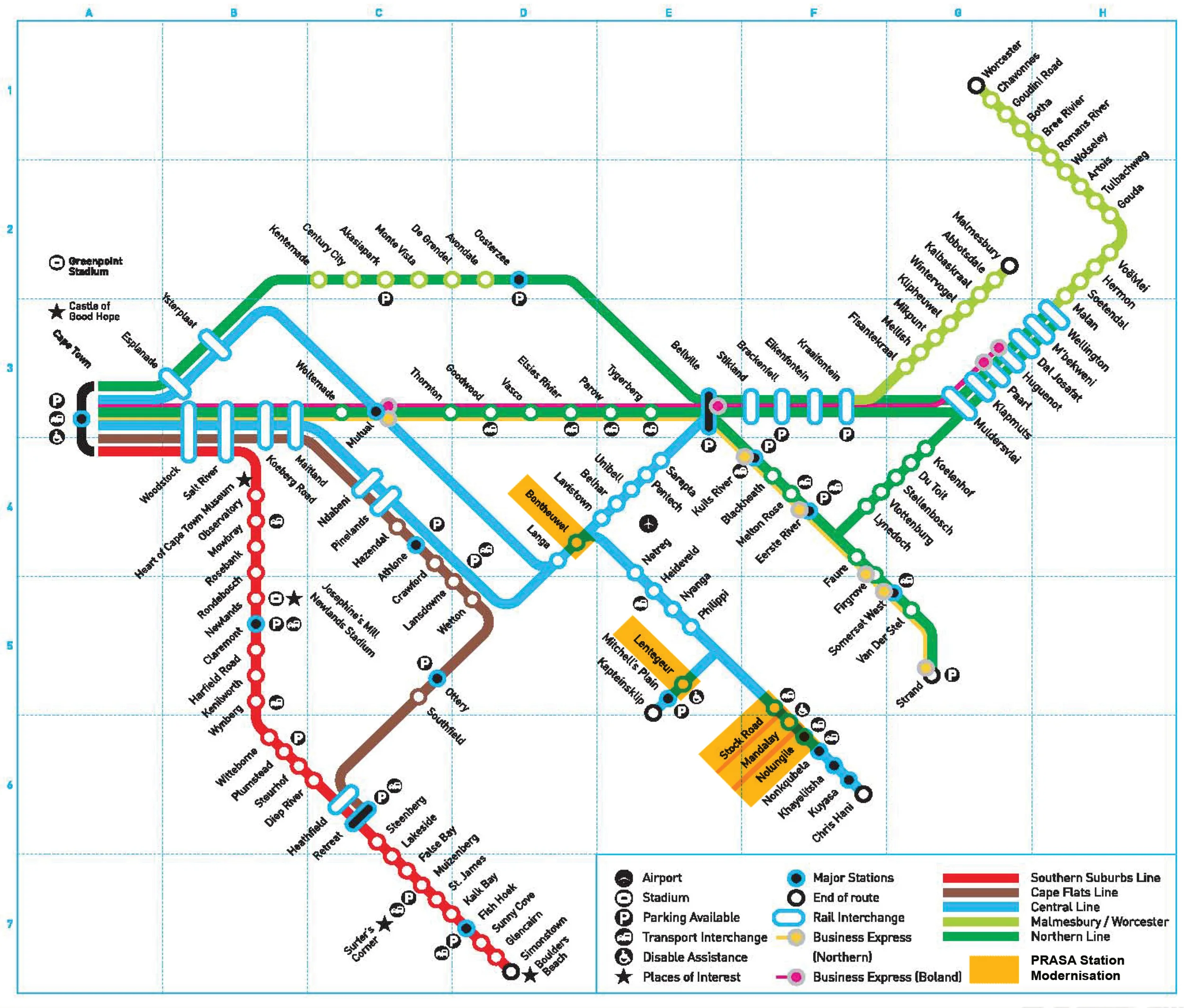 Map of the Existing Cape Town Railway network