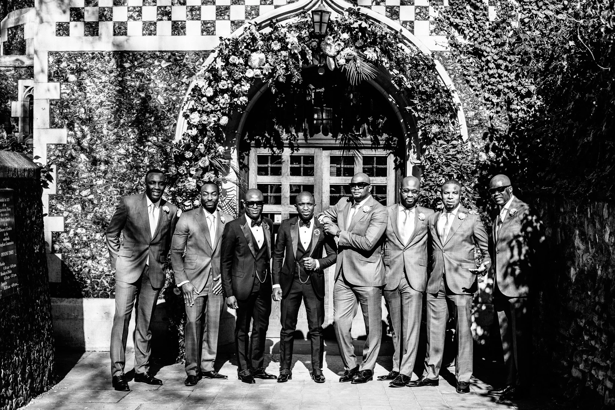 black and white groomsmen wedding photography