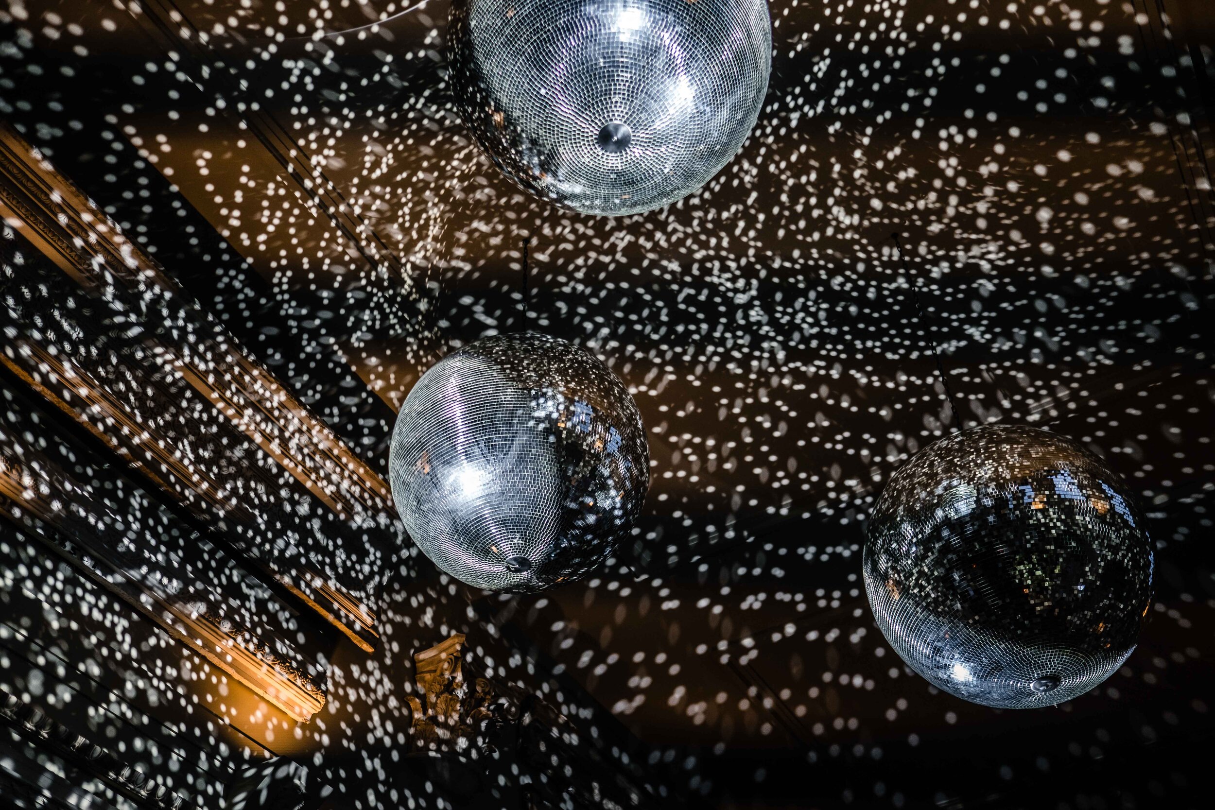 starlit fabric ceiling and disco balls