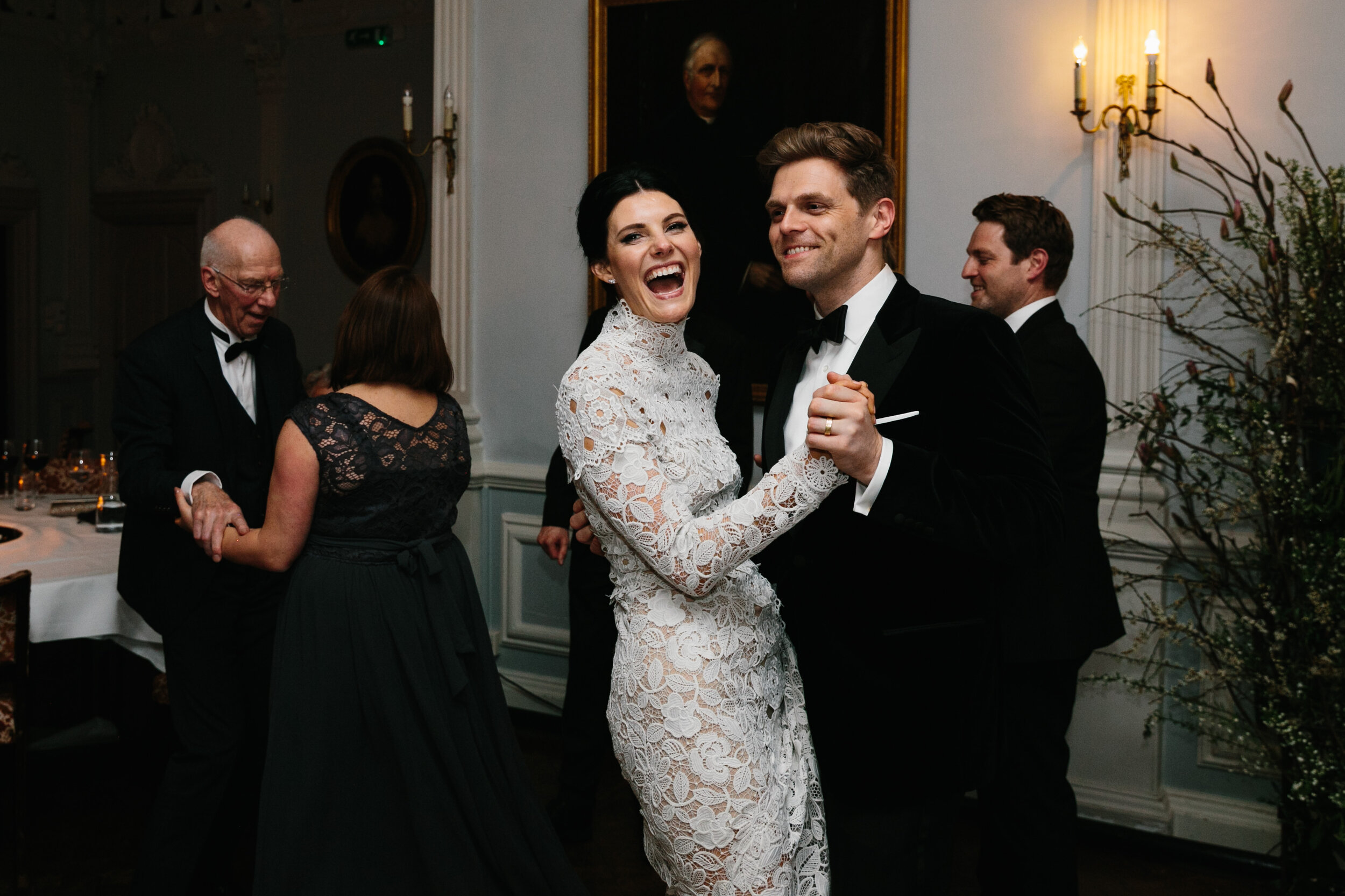 bride and groom dancing at reception