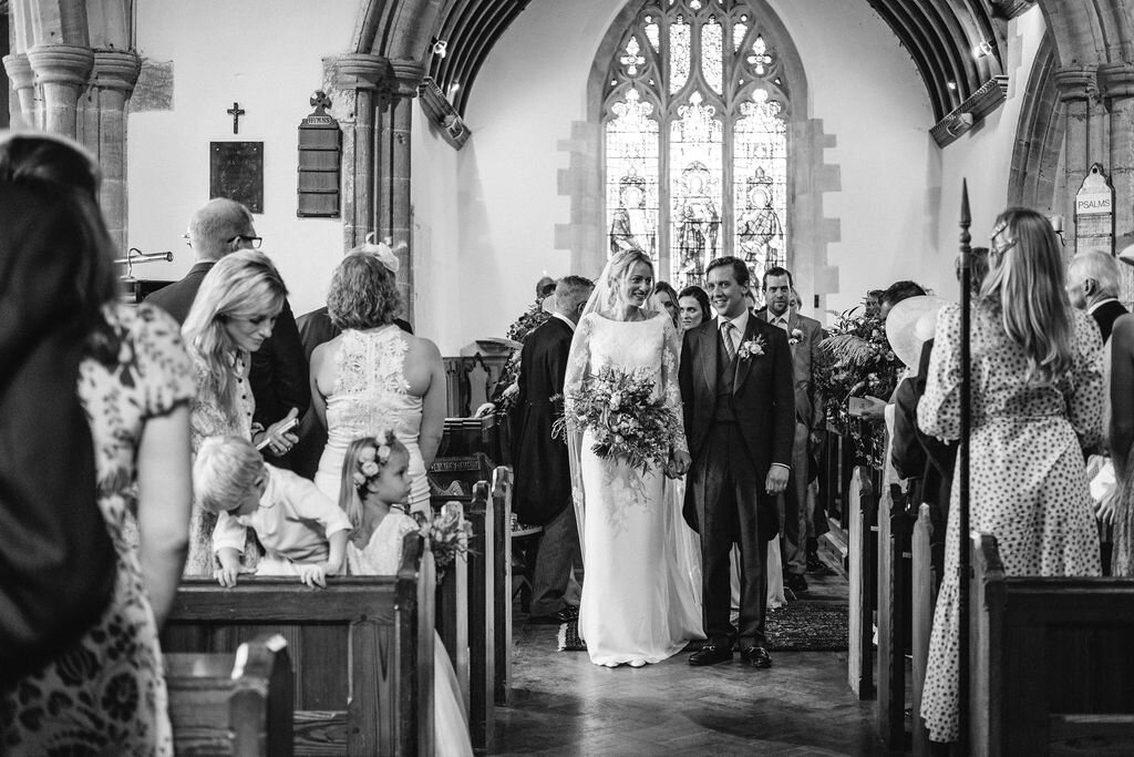 black and white church wedding photo 