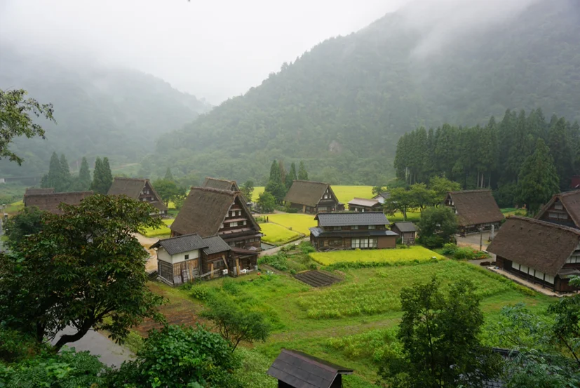 世界遺産「五箇山」の菅沼集落。9戸しかない合掌造り家屋が、親しみあるスケールの集落を形成している。 世界遺産に登録された合掌造り集落のうち、個人的にはここが最も好きな集落。何度来ても気持ちが落ち着く場所。雨降りの風景もよし。