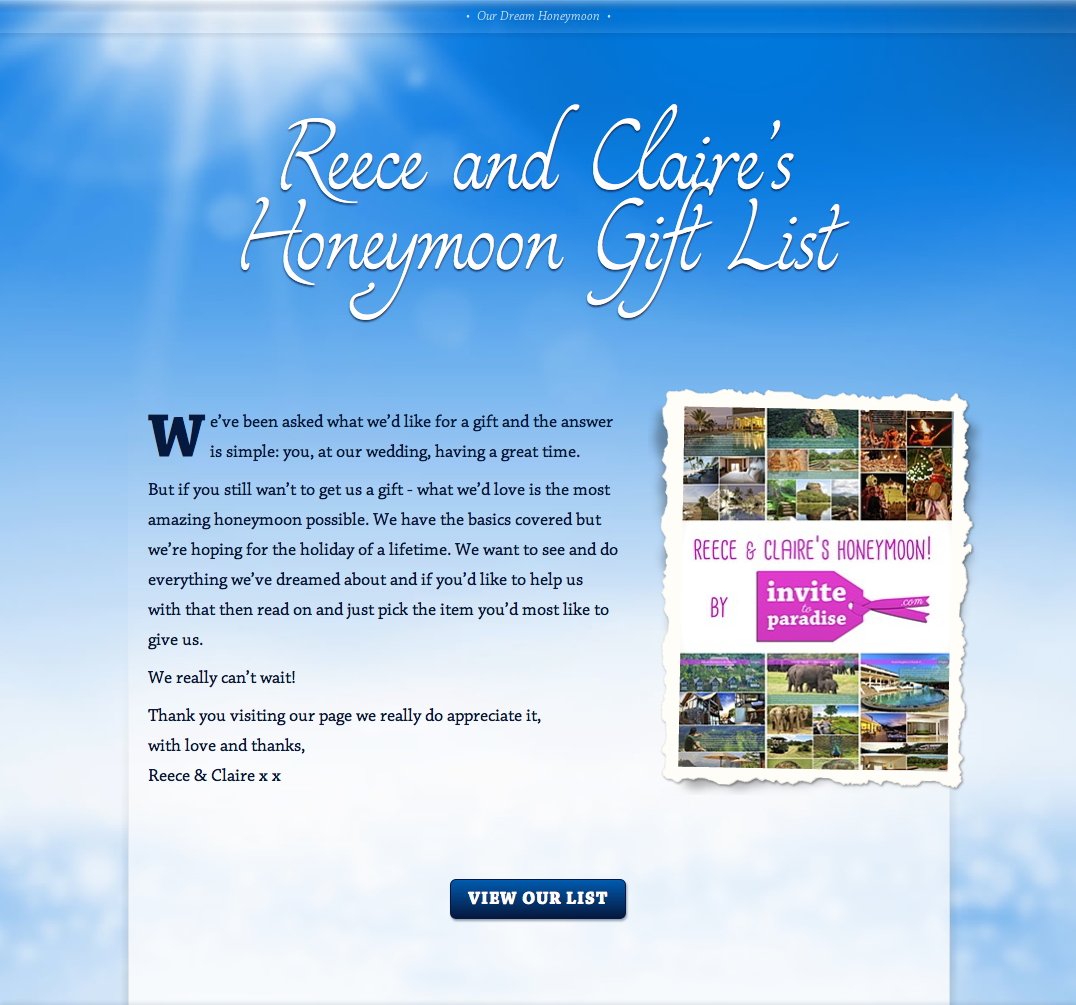 Honeymoon Gift List — Sri Lanka and 