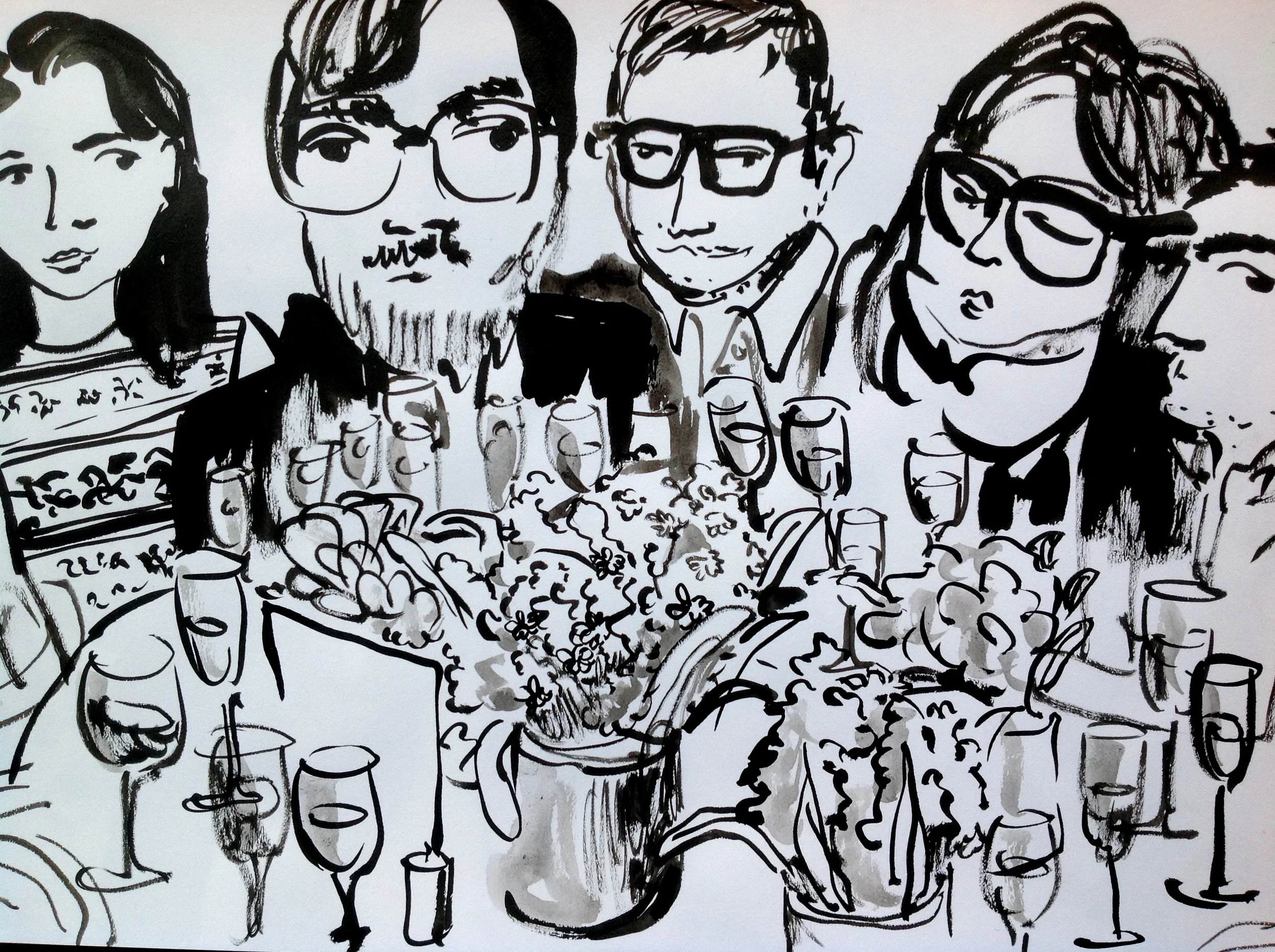 Gael garcia Bernal and friends at the dinner table at Hotel du Cap, Eden Roc