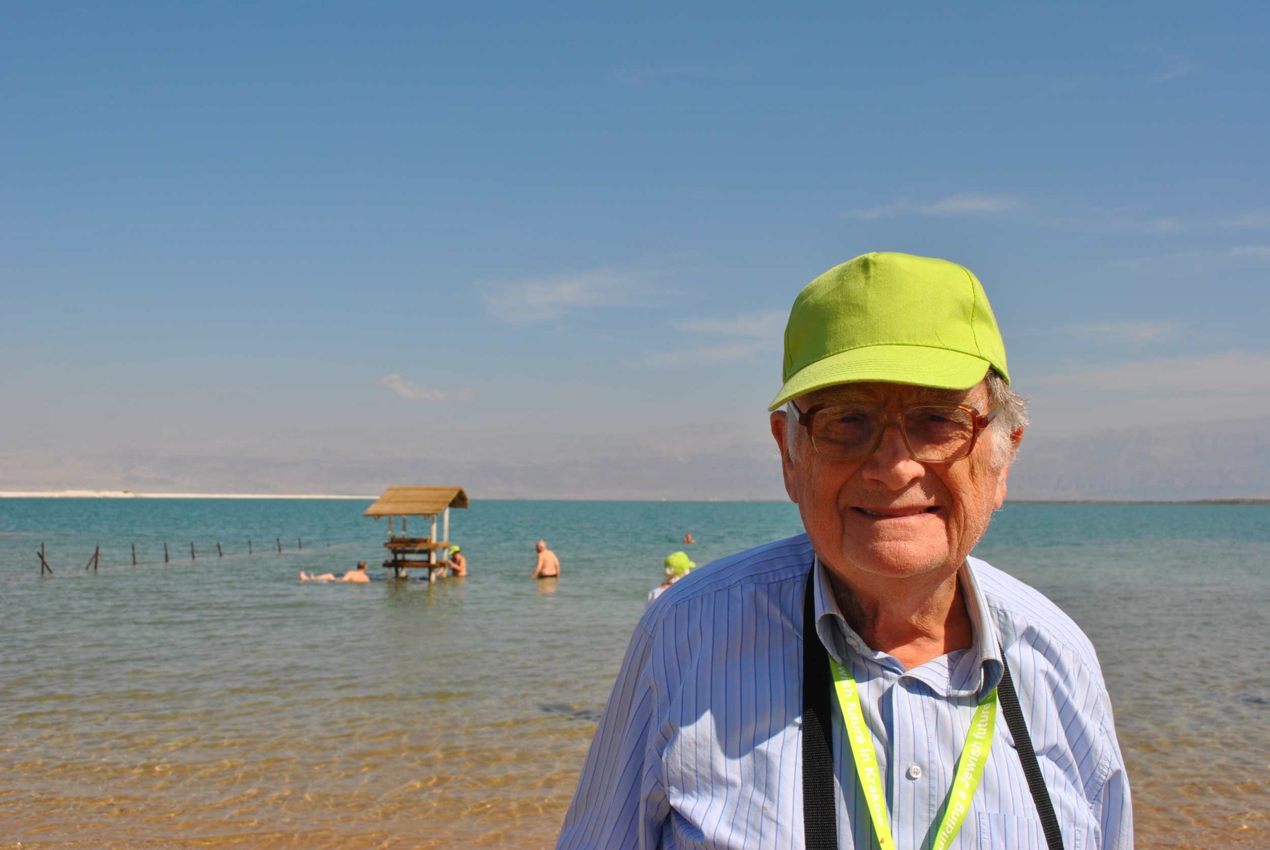 Jan, enjoying the breeze at the Dead Sea for the first time.