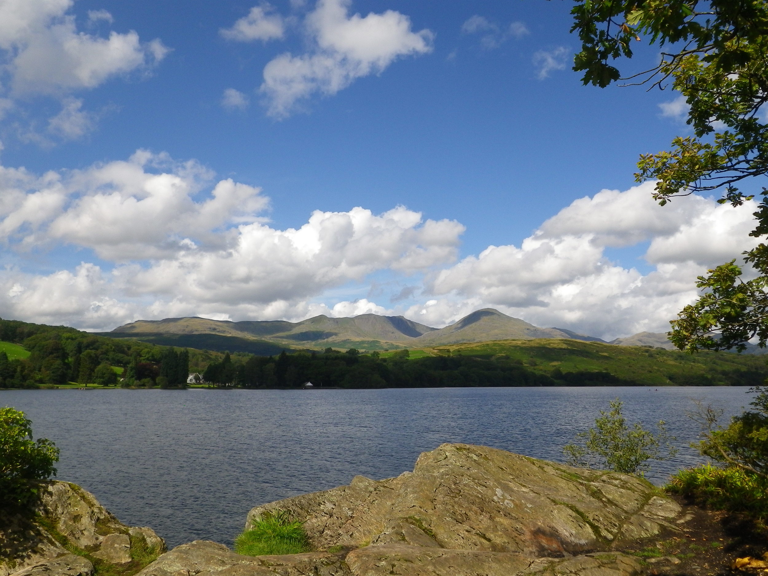 Dow Crag and Coniston Old Man from Peel Island on Coniston Water