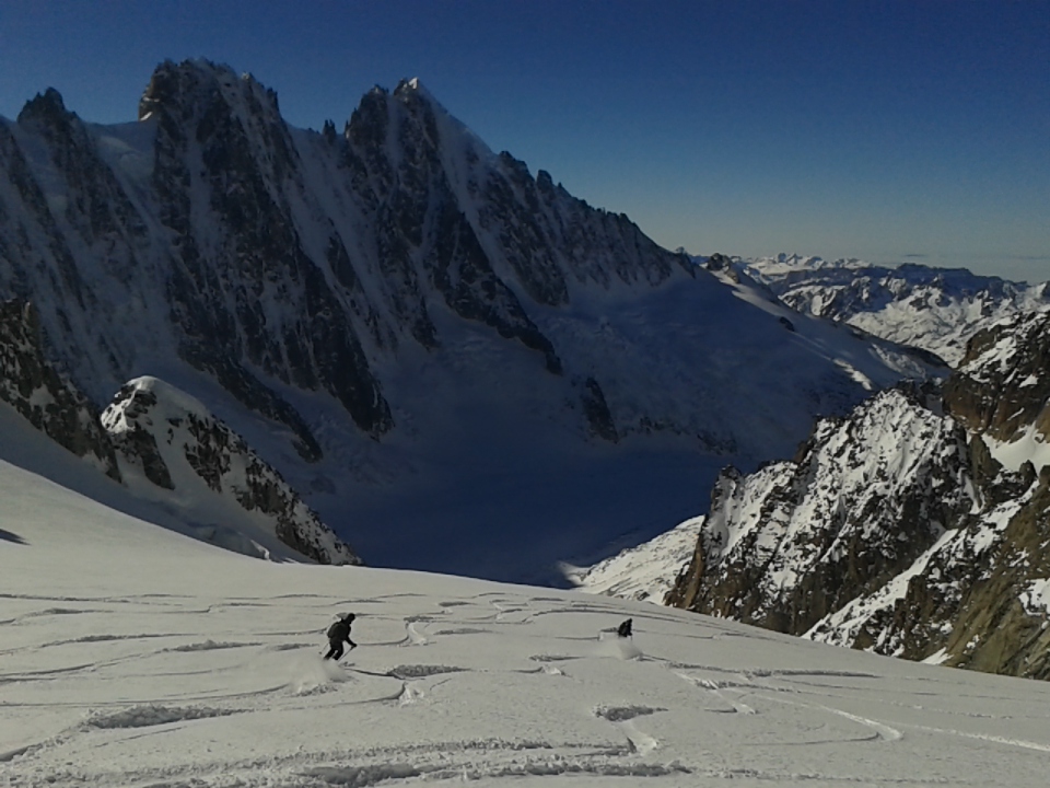 skiing down the glacier du amethyst in the chamonix valley