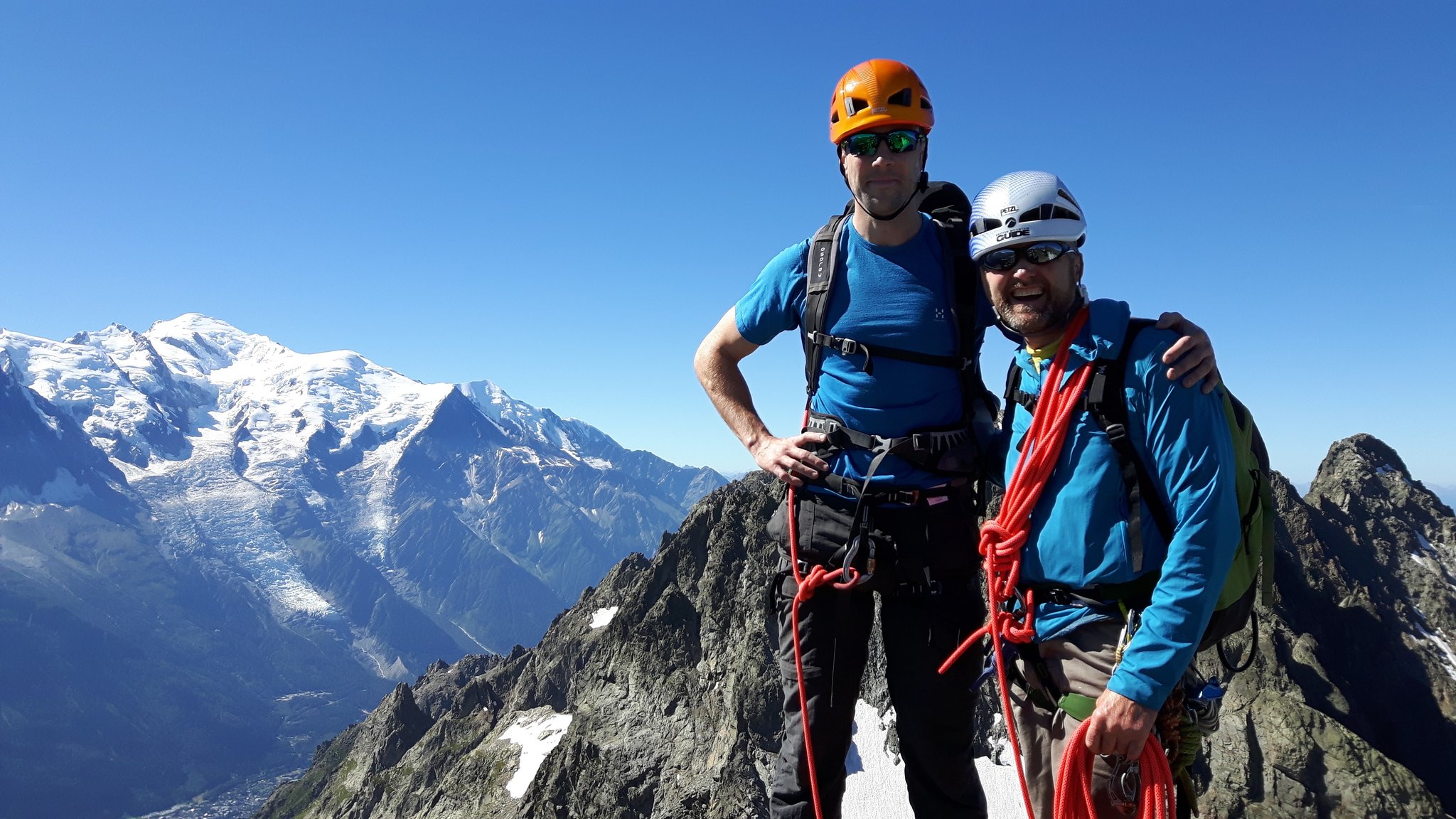 On the summit of the Aiguilles Crochues with James