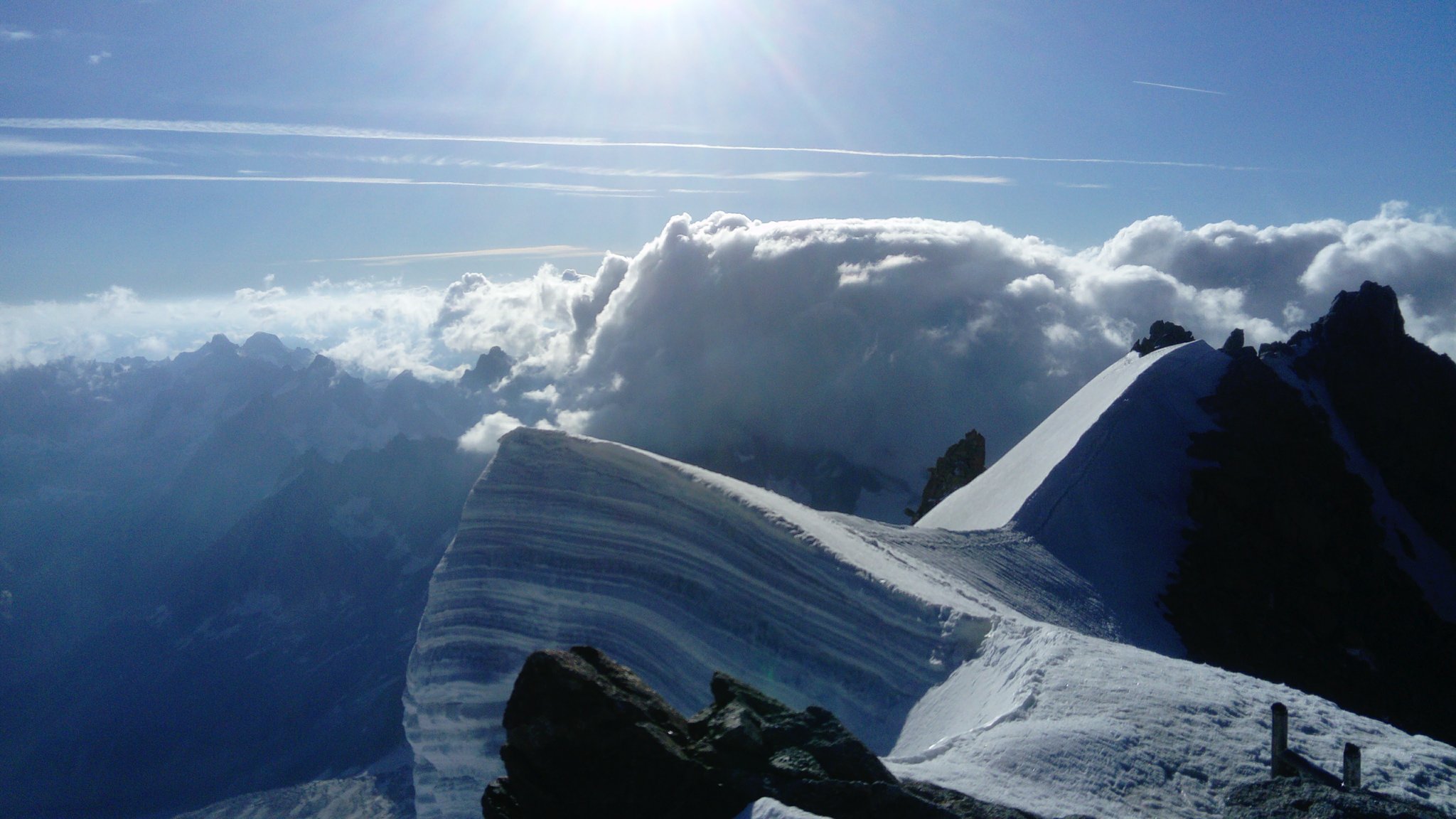 Looking to Italy from summit of Mont Blanc du Tacul