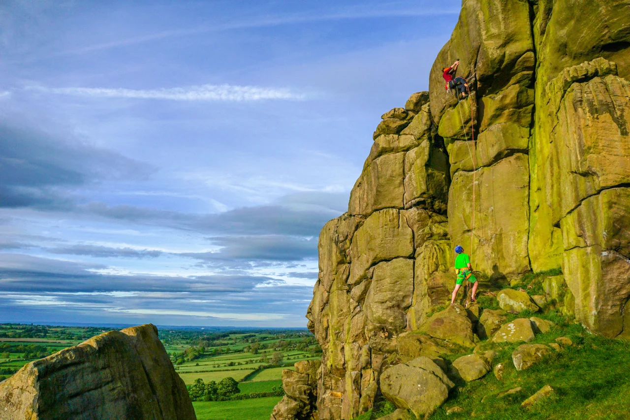 Evening cragging at Almscliff. Yorkshire