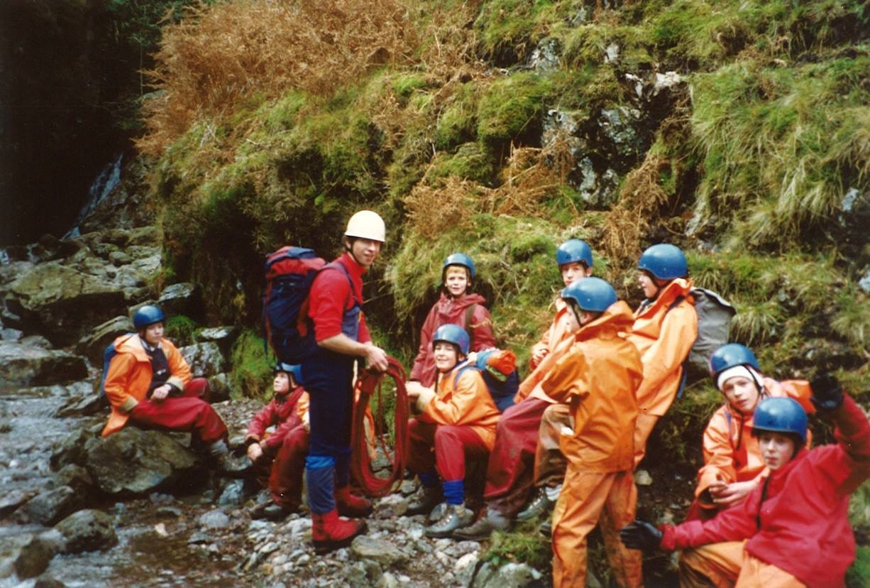 Leading a group up Browney Gill, Langdale, whilst working at YMCA Lakeside in 1987