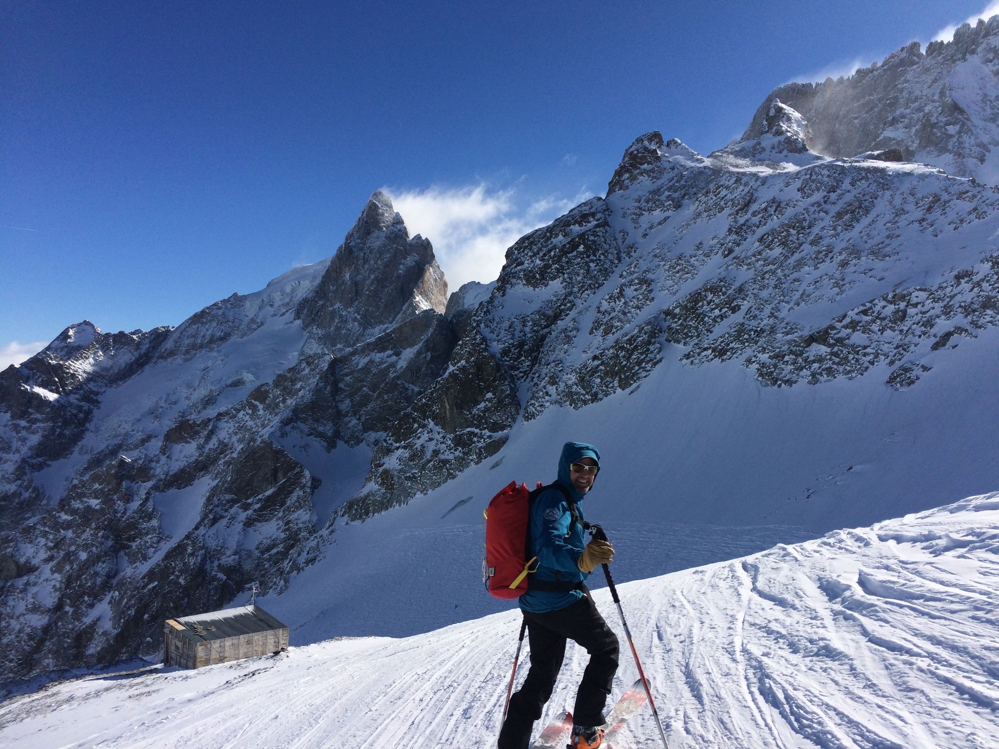 Me with La Meije behind, from the top station at La Grave. Photo credit: Marvin Klein