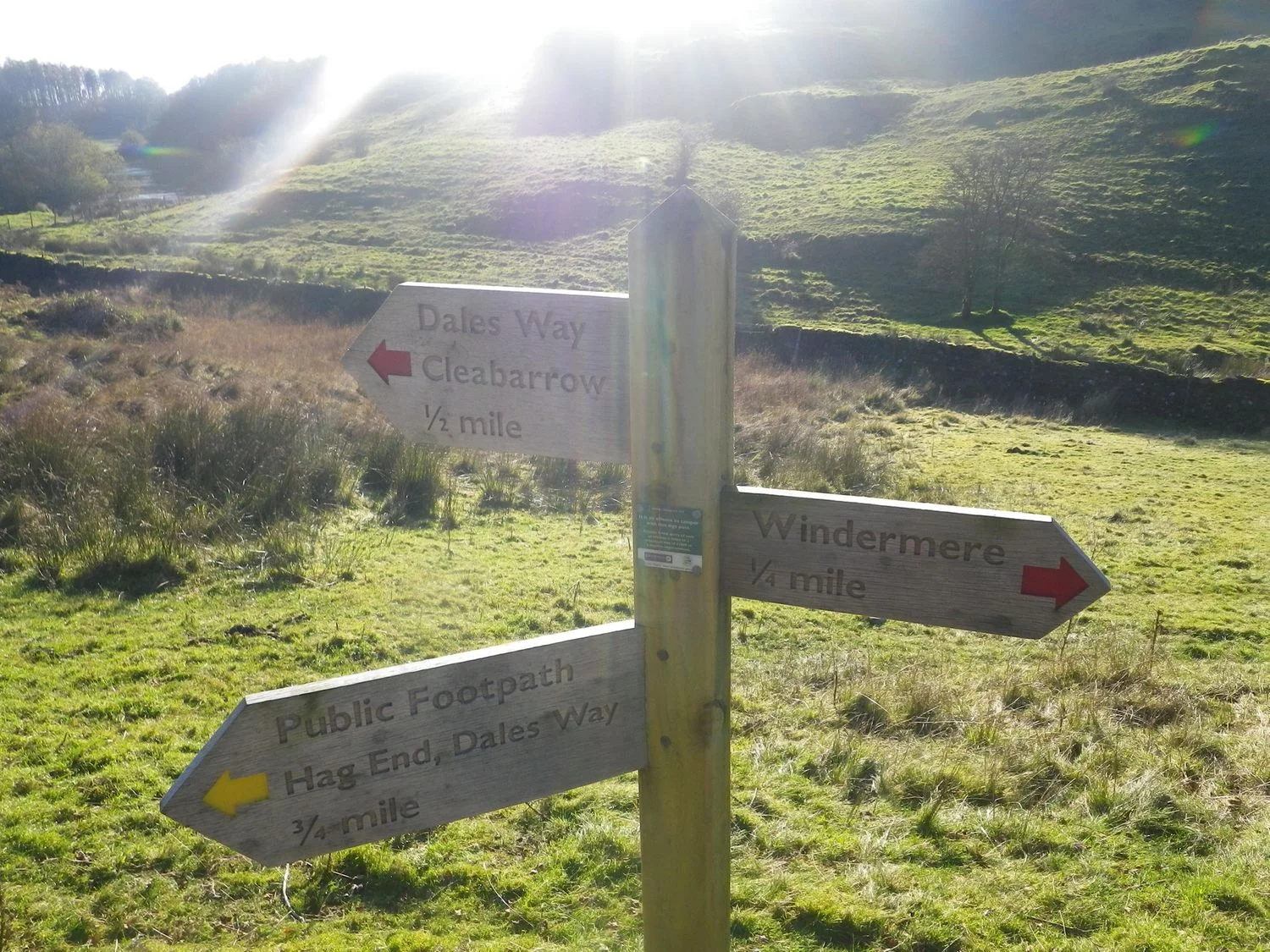 a signpost showing the dales way and public footpaths - chris ensoll mountain guide