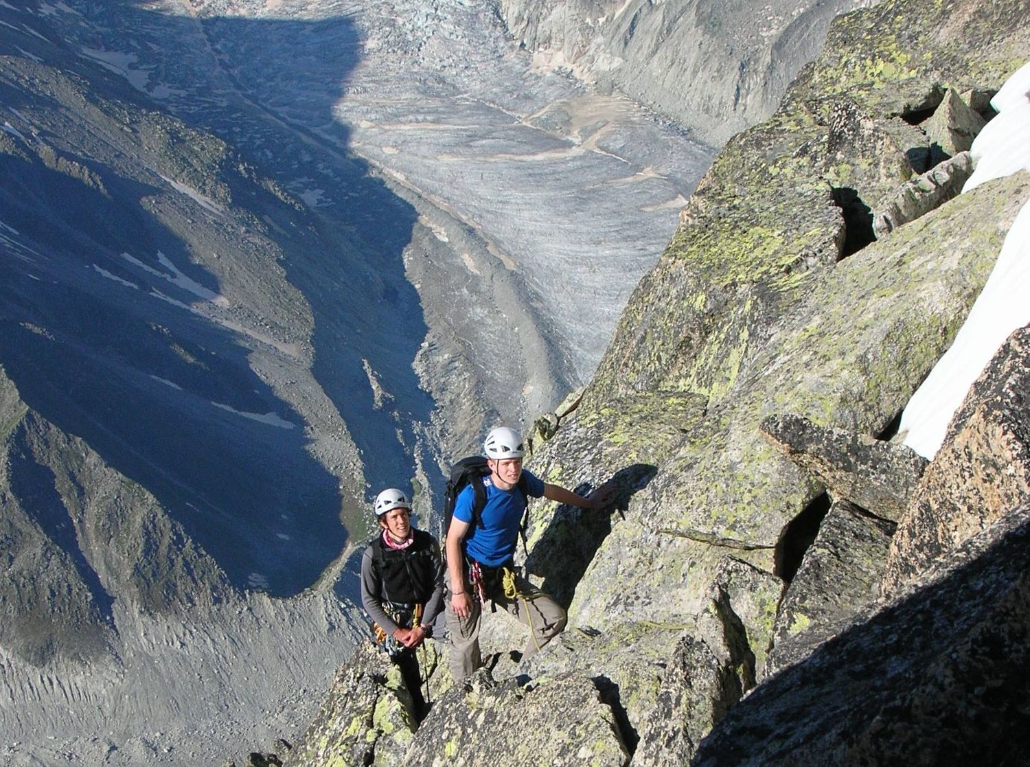  On the south ridge of the Aiguille de Moine with the Mer de Glace below 