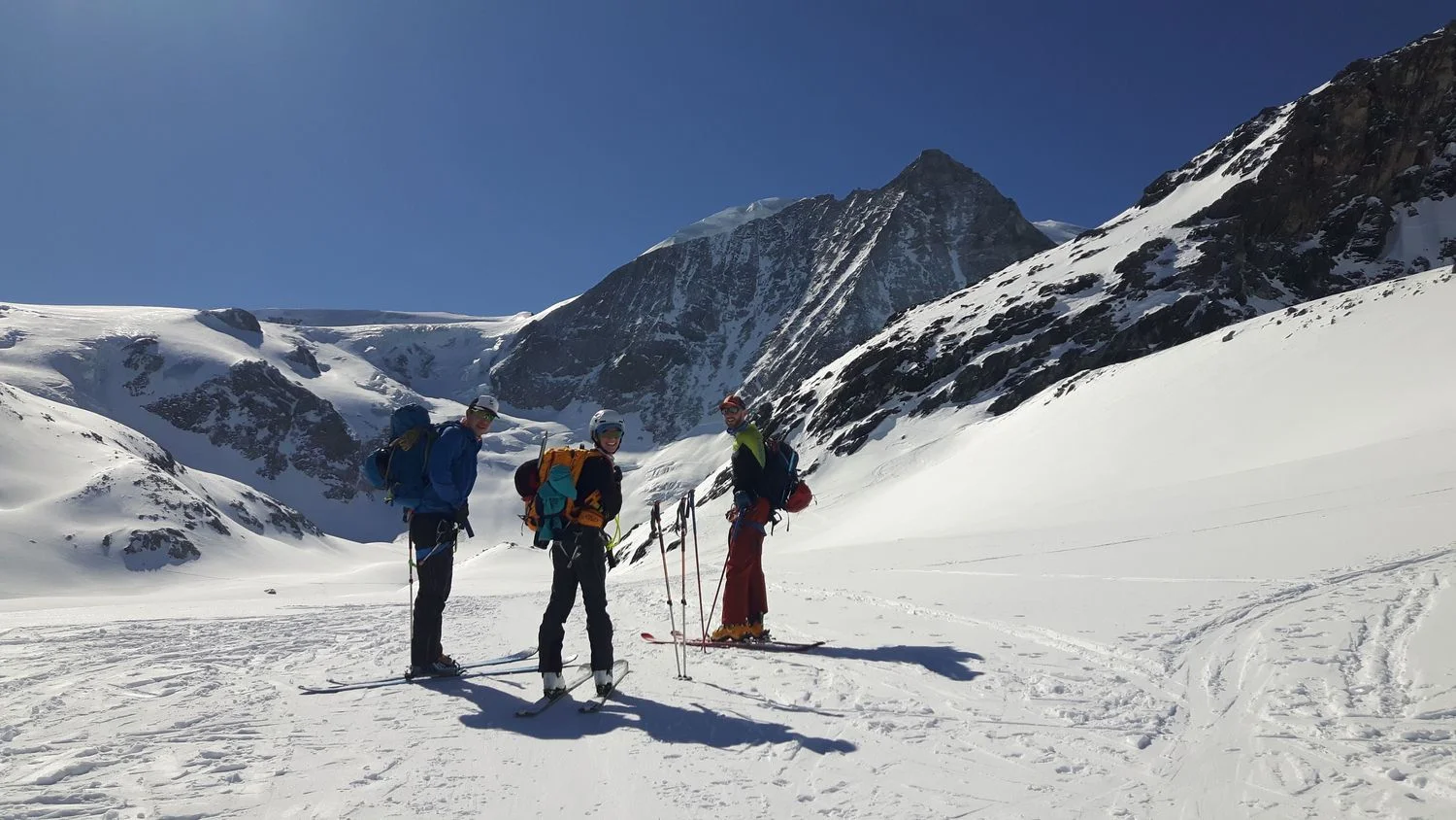 Day three: some of the team with the north face of Mont Blanc du Cheilon behind