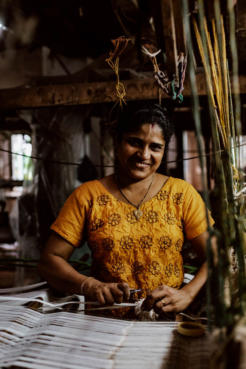 A woman hand weaving in Kannur, Kerala