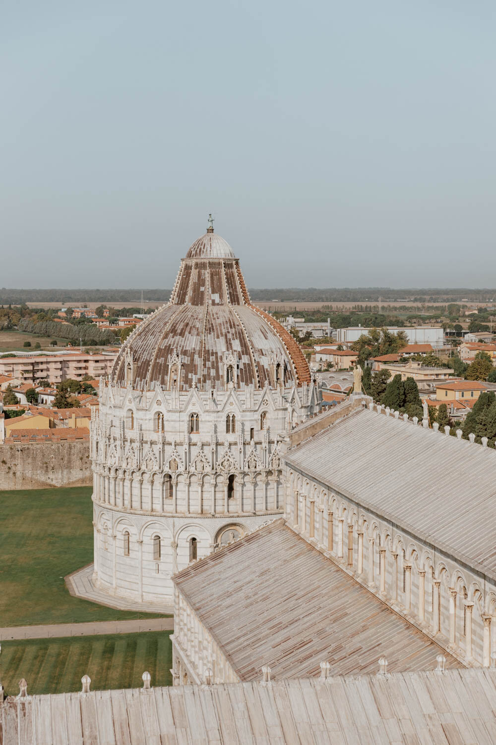 view of baptistery and pisa cathedral from above