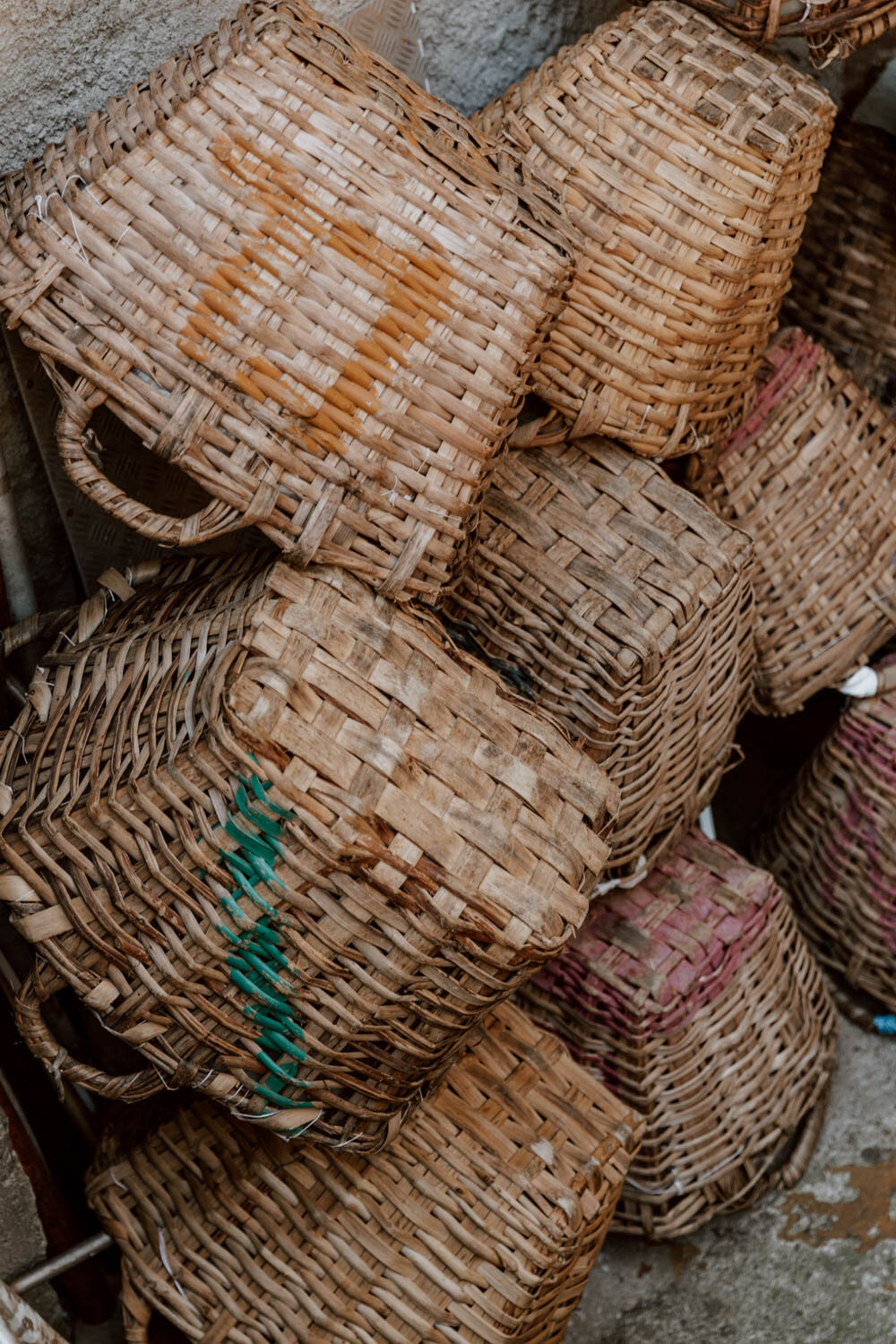 pile of straw weave baskets