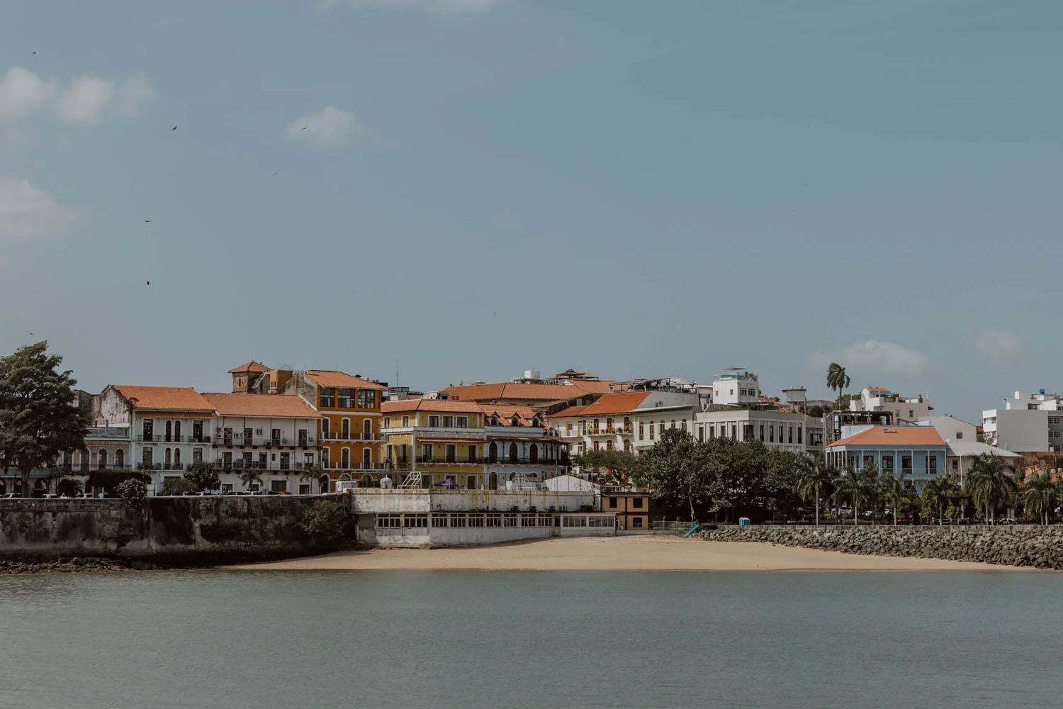 view of colourful buildings in casco viejo from bridge