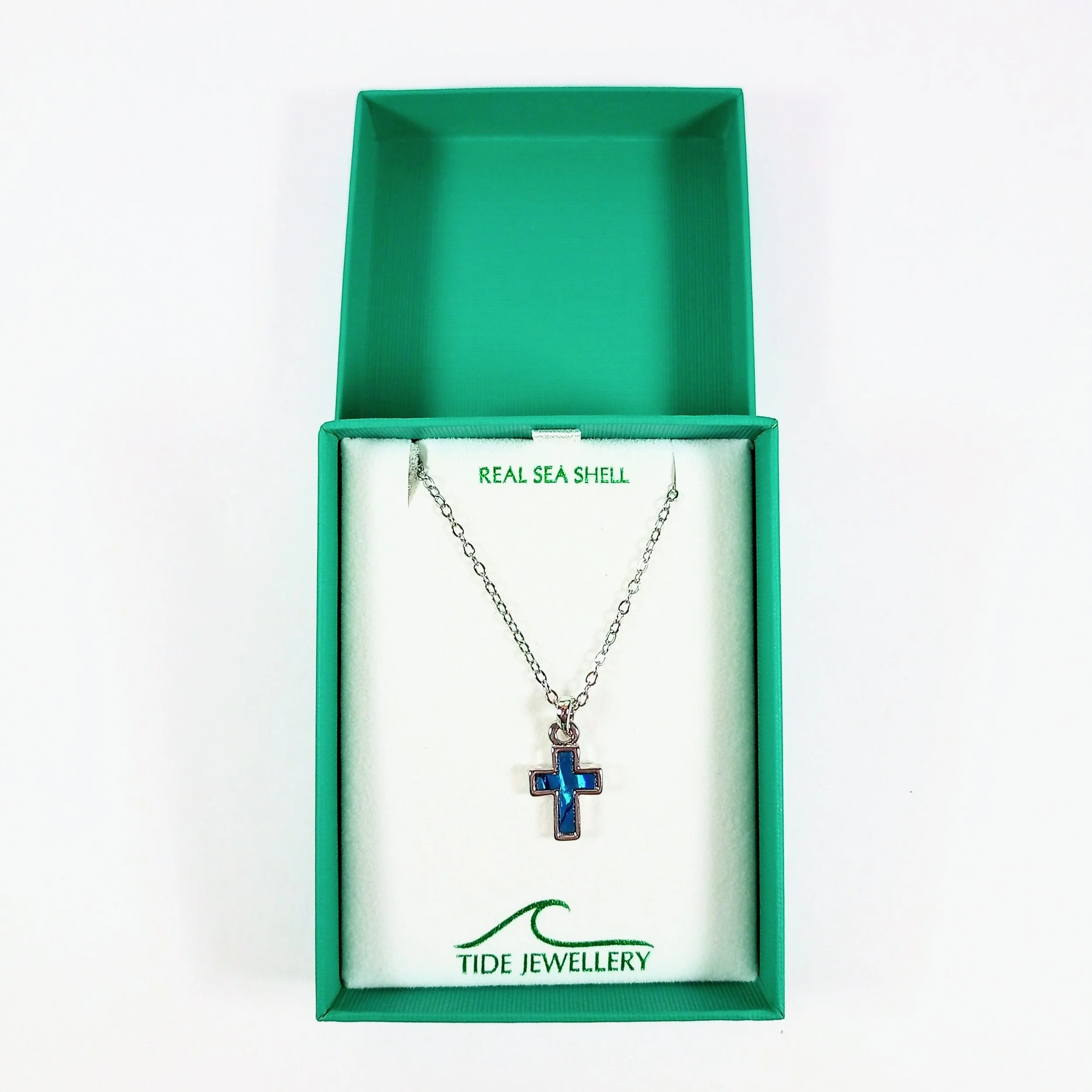 Paua Shell Blue Pendant Cross