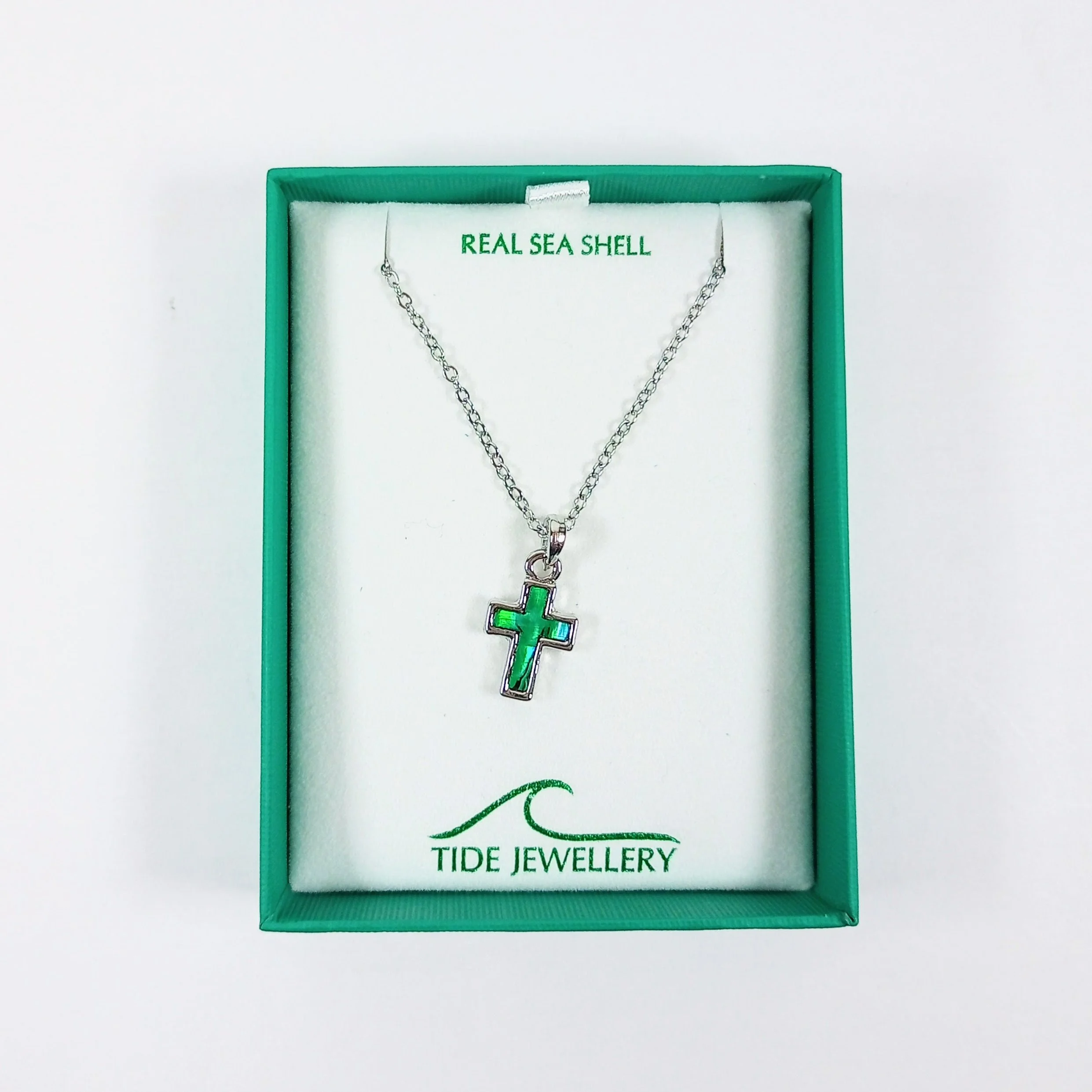 Necklace Cross Pendant Inlaid Green Shell