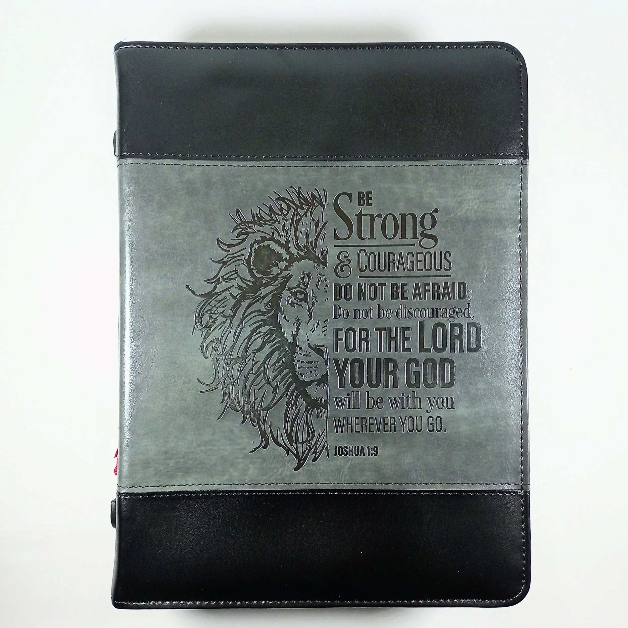 Bible Cover Extra Large Be Strong & Courageous Grey Black