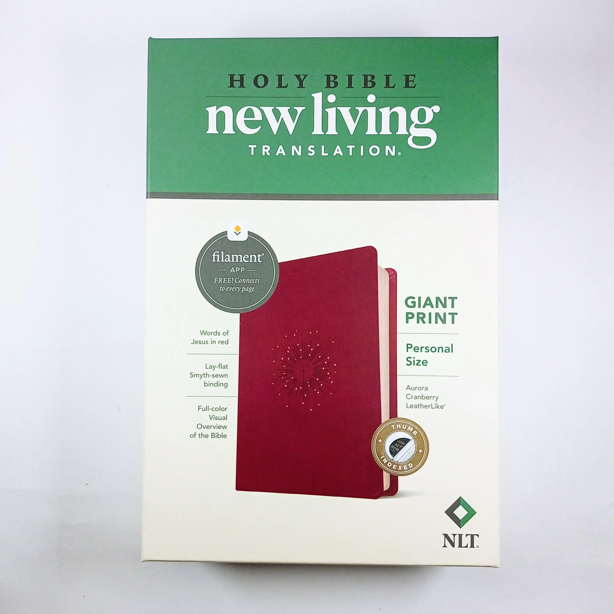 NLT Giant Print Perosnal Size Filament Thumb Index Red Letter Aurora Cranberry LeatherLike Bible