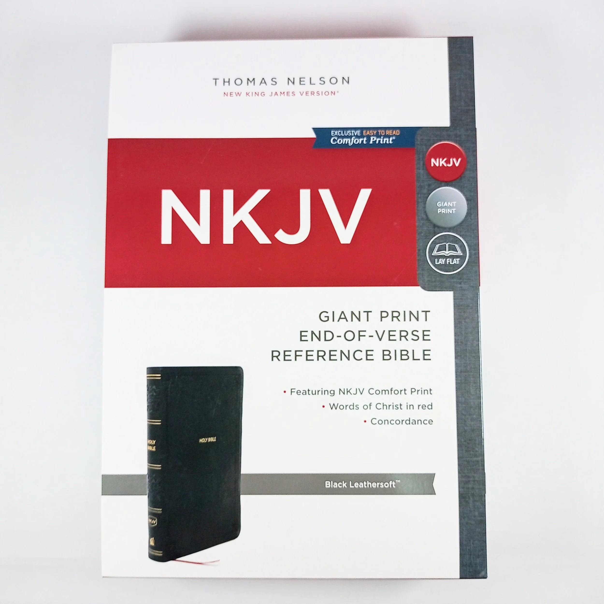 NKJV Giant Print End-of-Verse Reference Bible Red Letter Concordance Black Leathersoft
